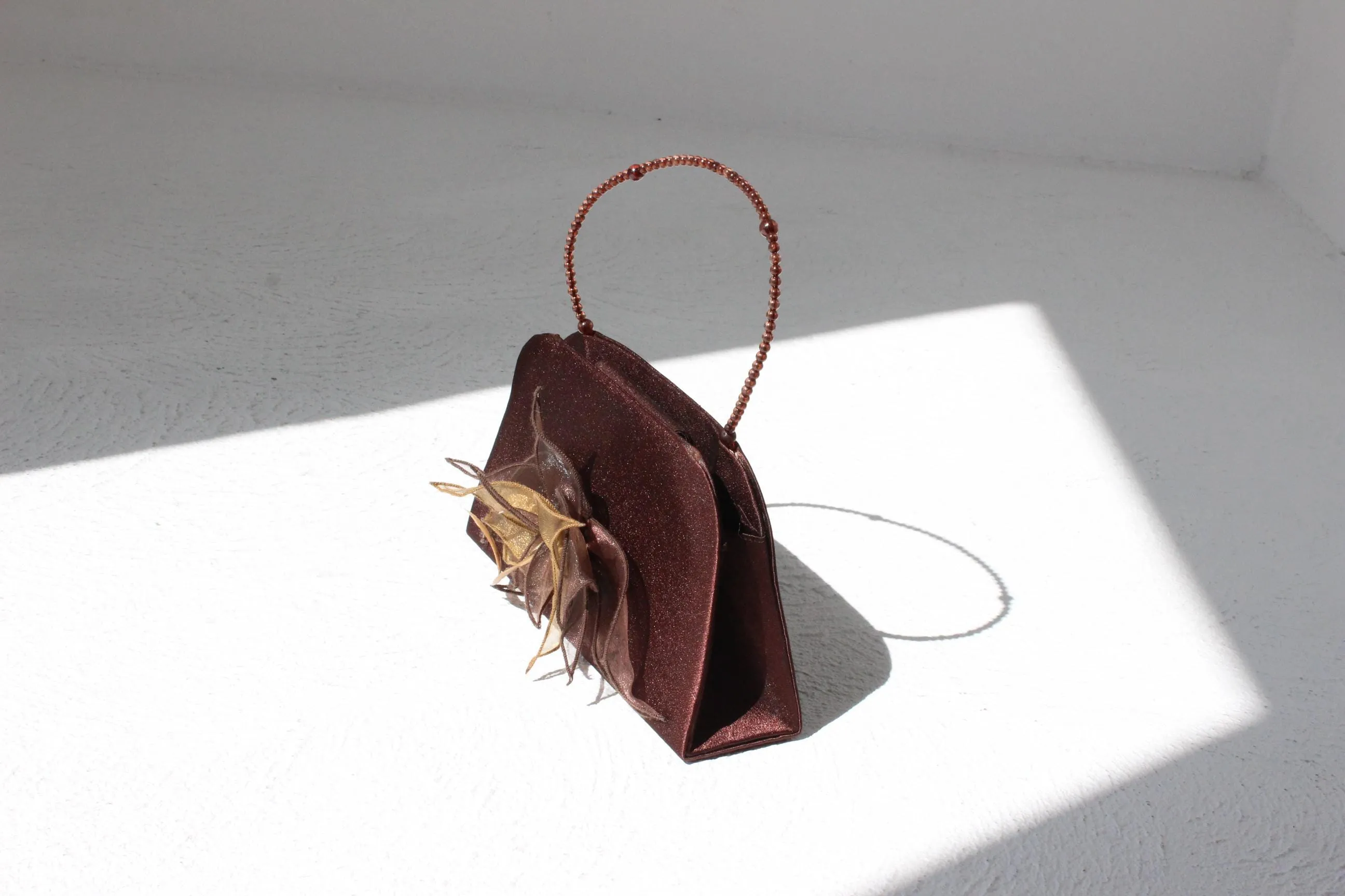 Y2K Chocolate Satin Purse w/ Ostrich Feather Puff